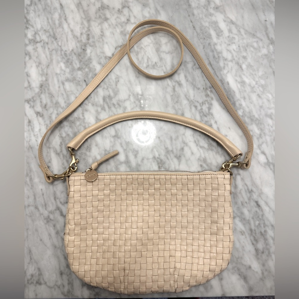 Clare V Cream Woven Leather Crossbody Bag